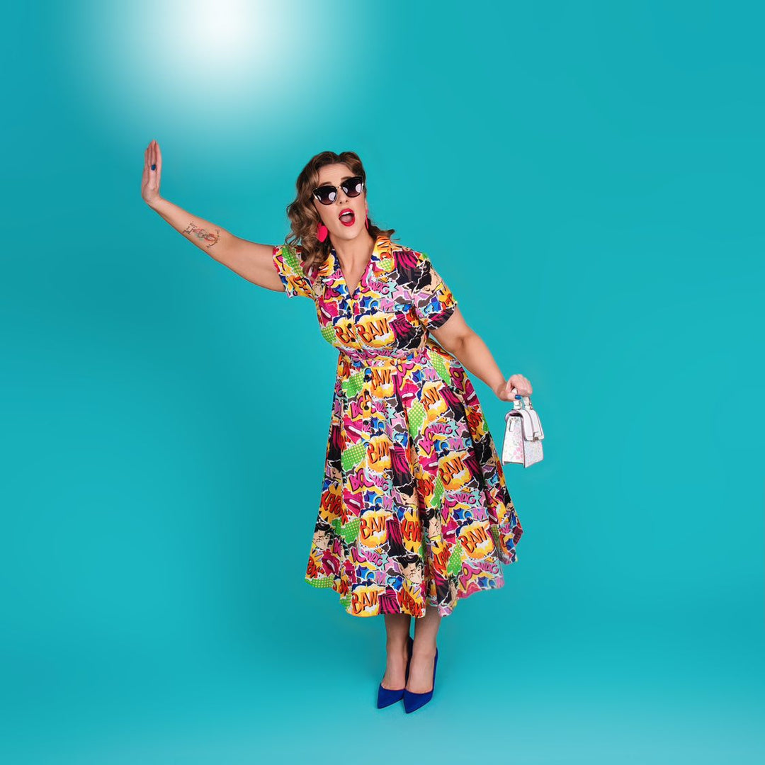Peggy Swing Dress in Comic Print
