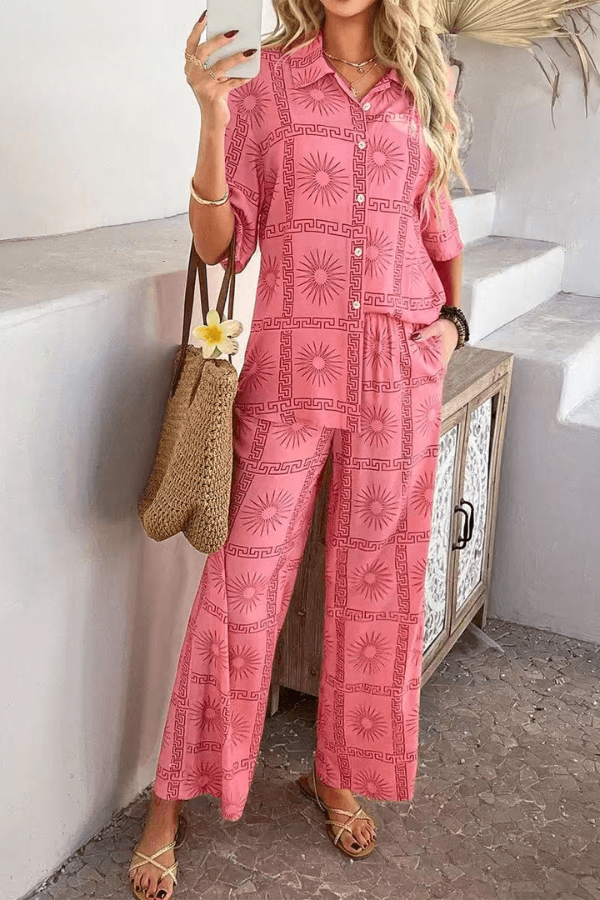 PREORDER - Elowen Coral Rays Pants Set - Expected dispatch 14th of October