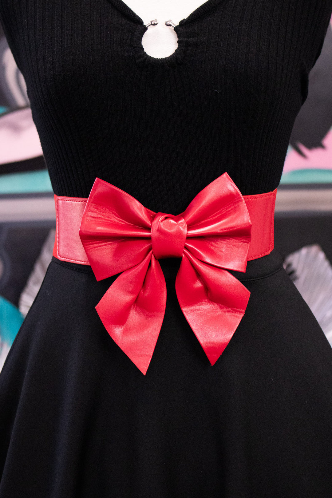 Faux Leather Elastic Belt - Red