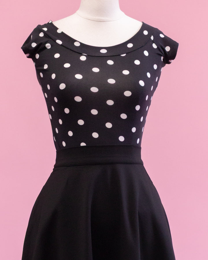 Retro Boat Neck Top in Polka Dot
