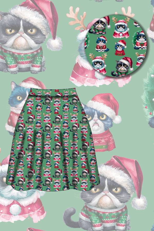 LAST DELIVERY - Nellie Skater Skirt - Grumpy Cats Christmas - Preorder for dispatch 8th of December