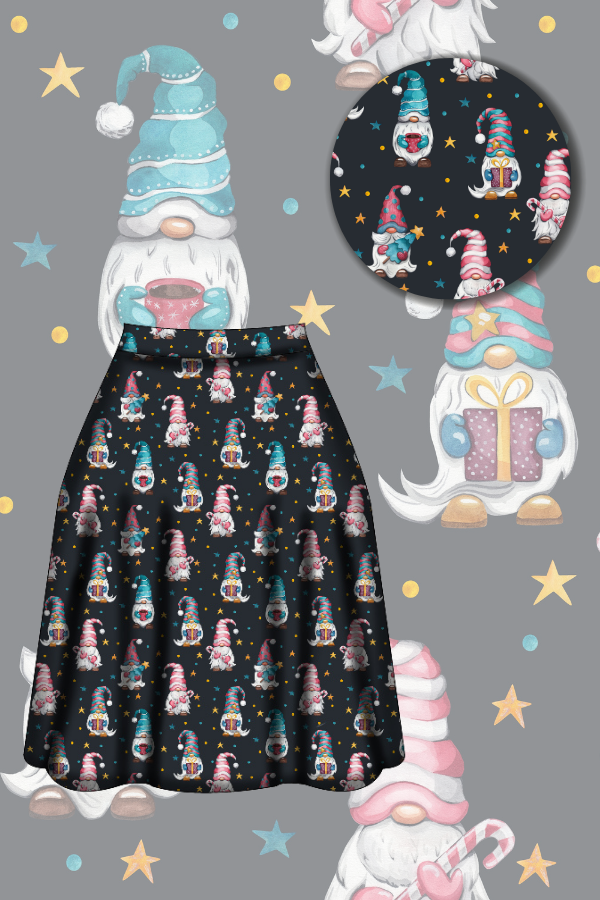 LAST DELIVERY - Iris Swing Skirt - Christmas Gnomes - Preorder for dispatch 8th of December