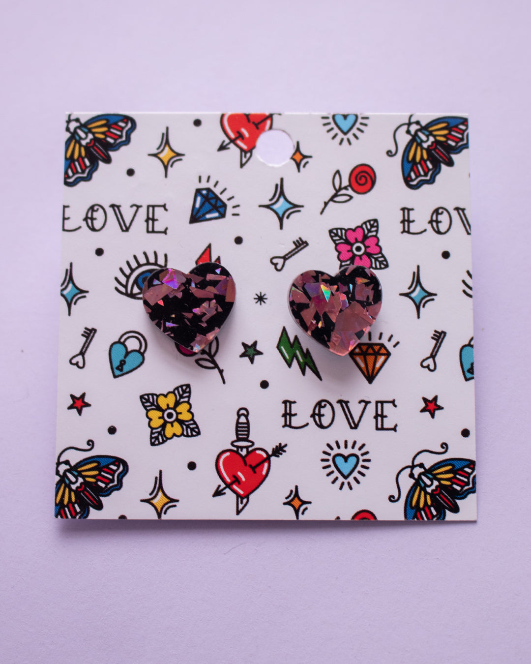 Black and Pink Earrings - Hearts