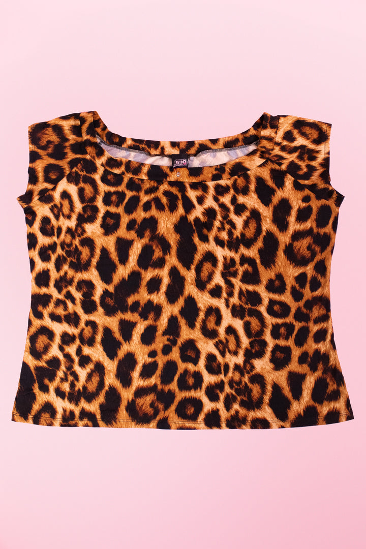 Retro Boat Neck Top in Leopard - 4XL
