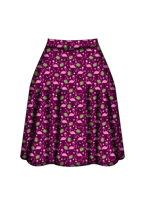 LAST DELIVERY - Iris Swing Skirt - Flamingo Christmas - Preorder for dispatch 8th of December