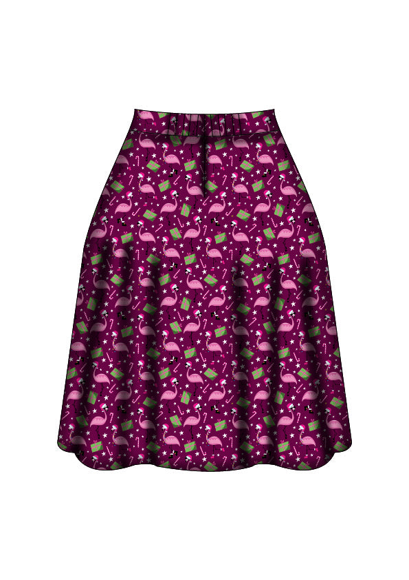 LAST DELIVERY - Iris Swing Skirt - Flamingo Christmas - Preorder for dispatch 8th of December