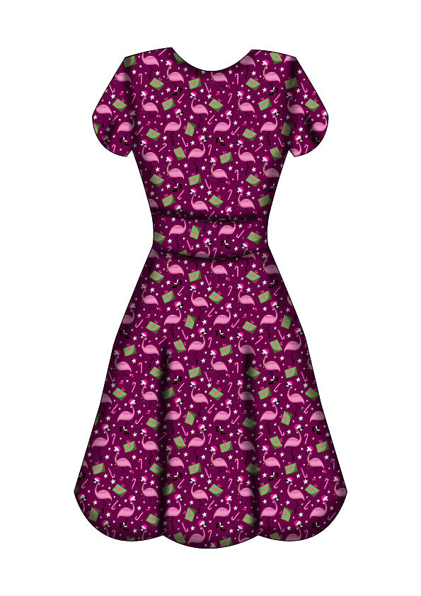 LAST DELIVERY - Maeve Swing Dress - Flamingo Christmas - Preorder for dispatch 8th of December