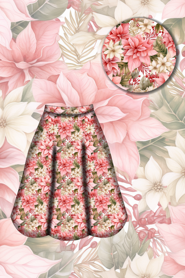 LAST DELIVERY - Eden Skirt - Pink Poinsettia - Preorder for dispatch 8th of December