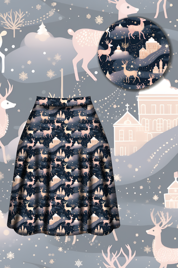 LAST DELIVERY - Iris Swing Skirt - Christmas Reindeer - Preorder for dispatch 8th of December