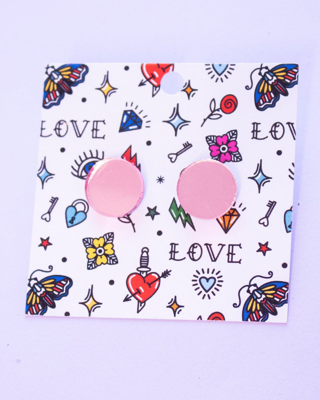 Coral Pink Mirror Earrings - Round