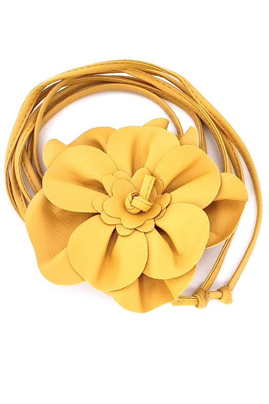 Vintage Style Flower Belt Wrap - Mustard