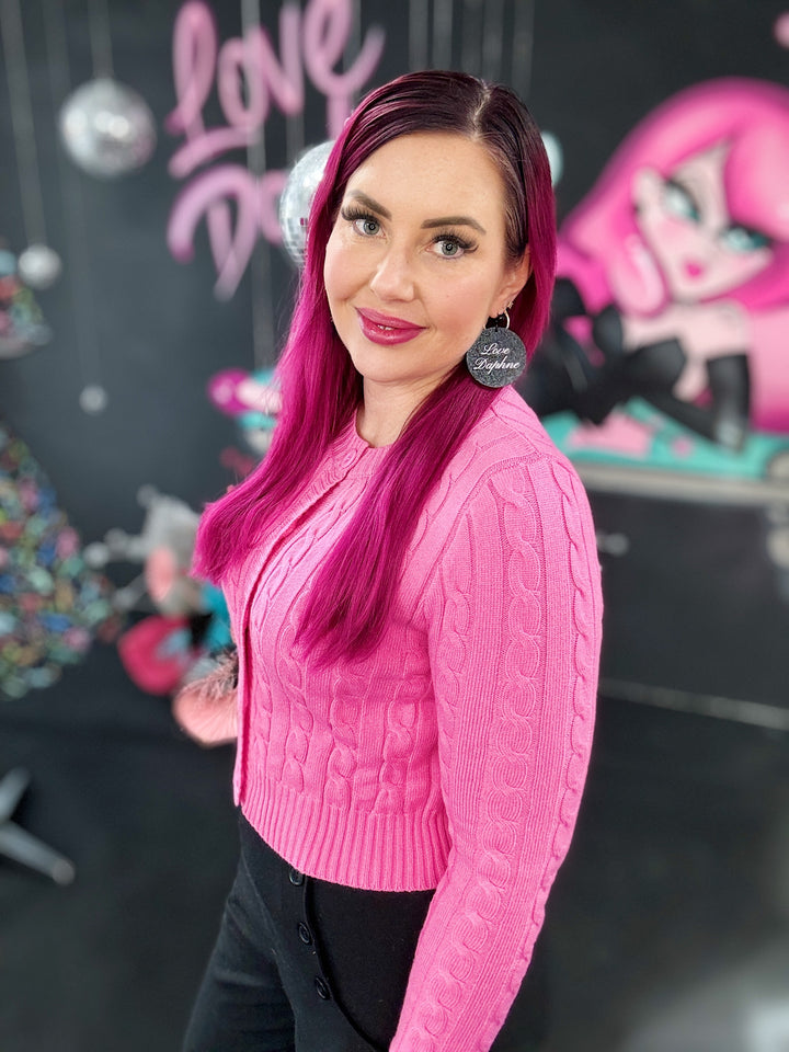 Cuddles Cable Knit Cardigan - Candy Pink