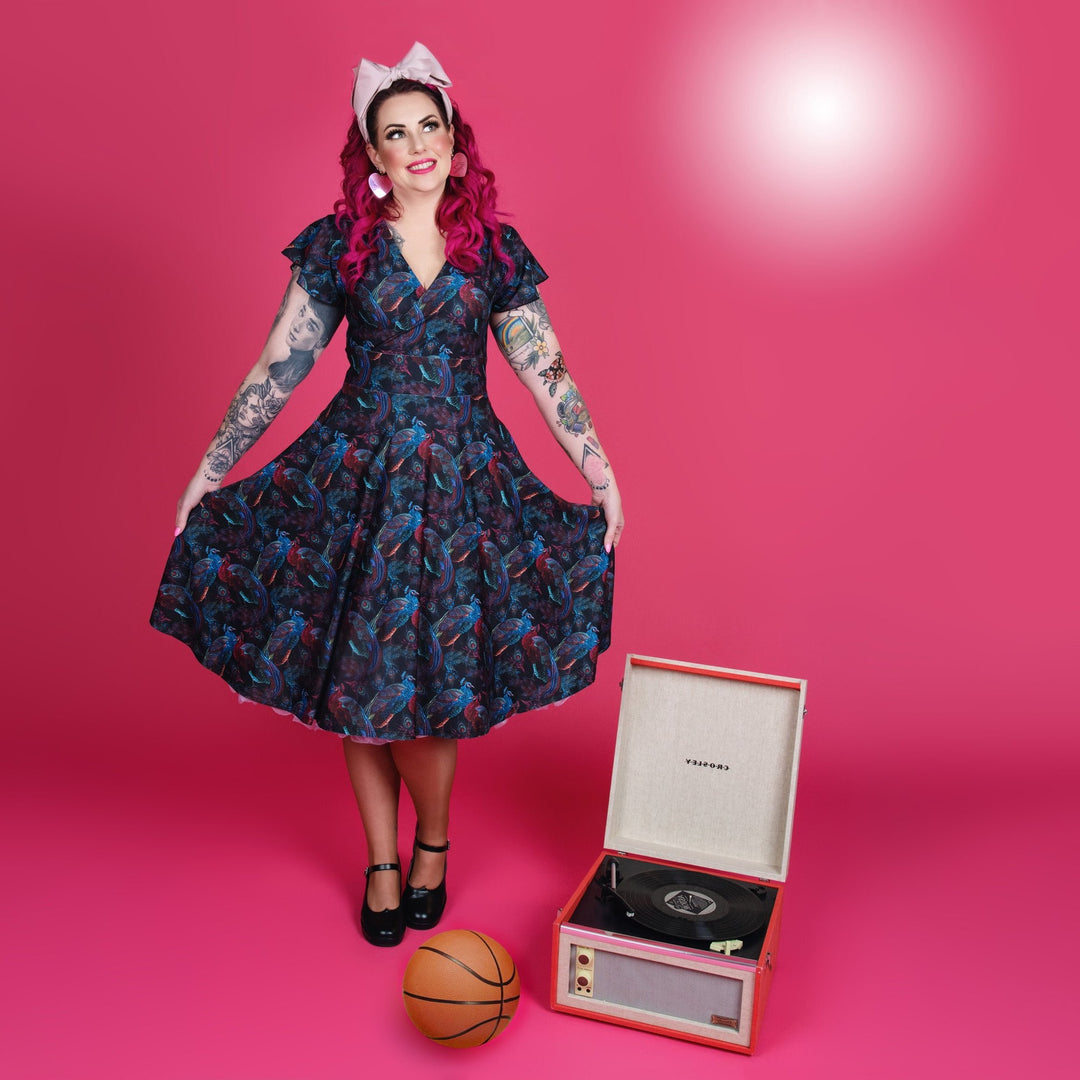 Mimi Swing Dress in Pretty Peacock Print