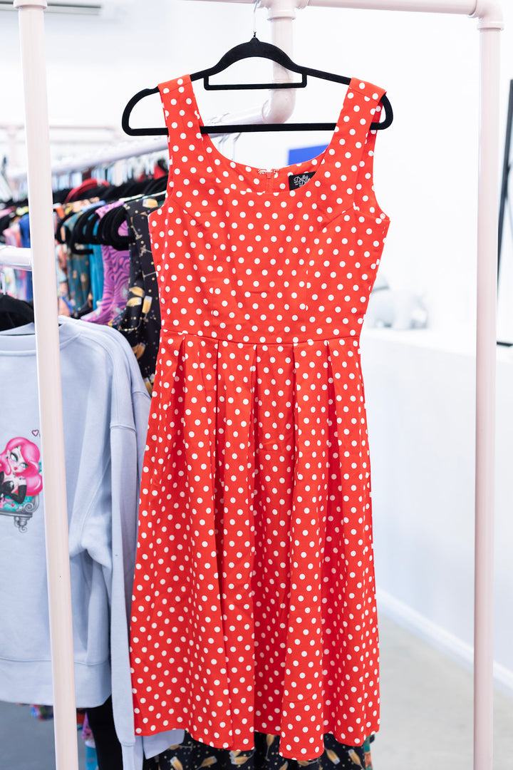 Amanda Red Polka Dot Swing Dress Size 8 DAMAGED