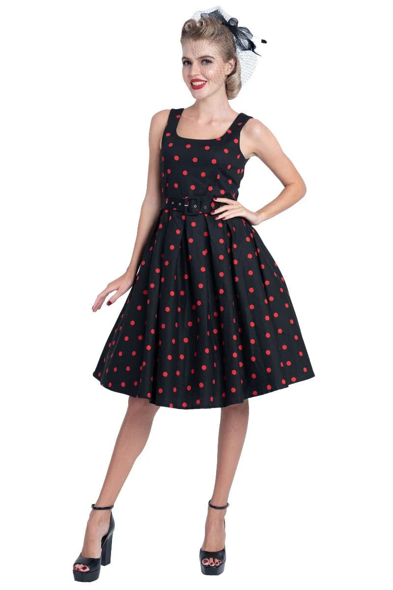 PRE-ORDER - Amanda Black & Red Polka Dot Swing Dress - Expected dispatch 16th of June
