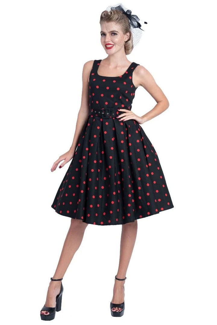 PRE-ORDER - Amanda Black & Red Polka Dot Swing Dress - Expected dispatch 16th of June