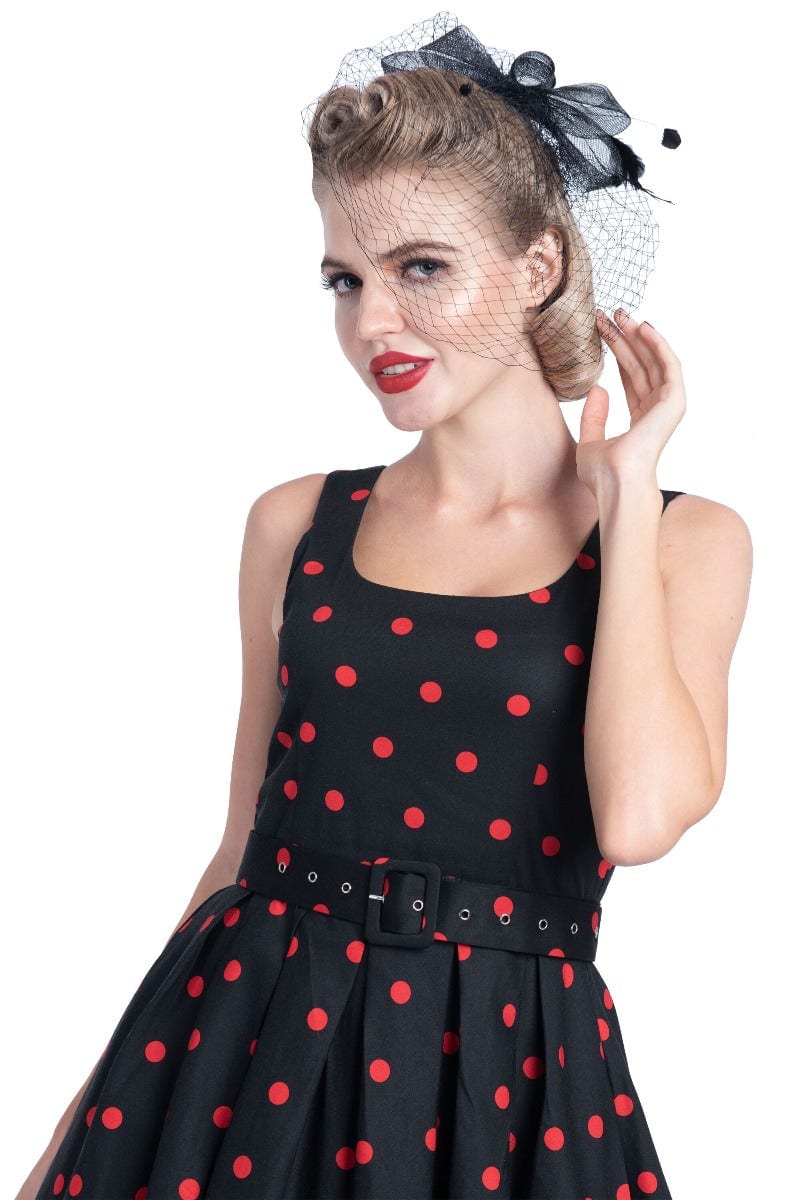 PRE-ORDER - Amanda Black & Red Polka Dot Swing Dress - Expected dispatch 16th of June