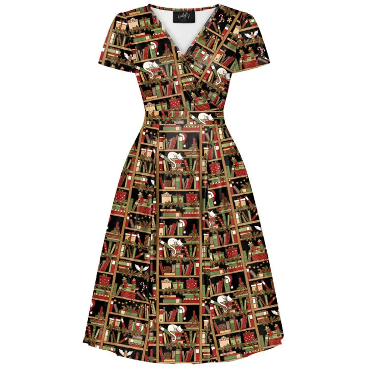 PREORDER - Lyra Dress - Festive Bookcase - Expected dispatch date 26th November