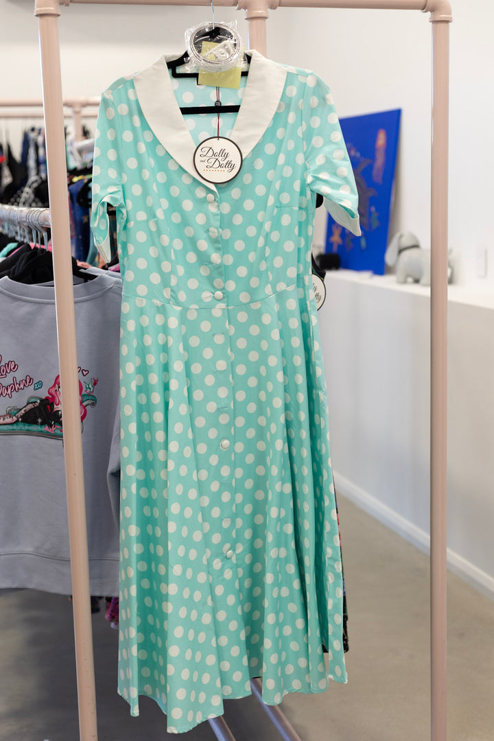Mollie Mint Green Polka Dot Shirt Dress Size 12 DAMAGED