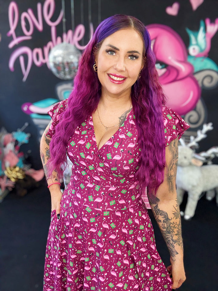 PREORDER - Maeve Swing Dress - Flamingo Christmas - Estimate dispatch 10th of December