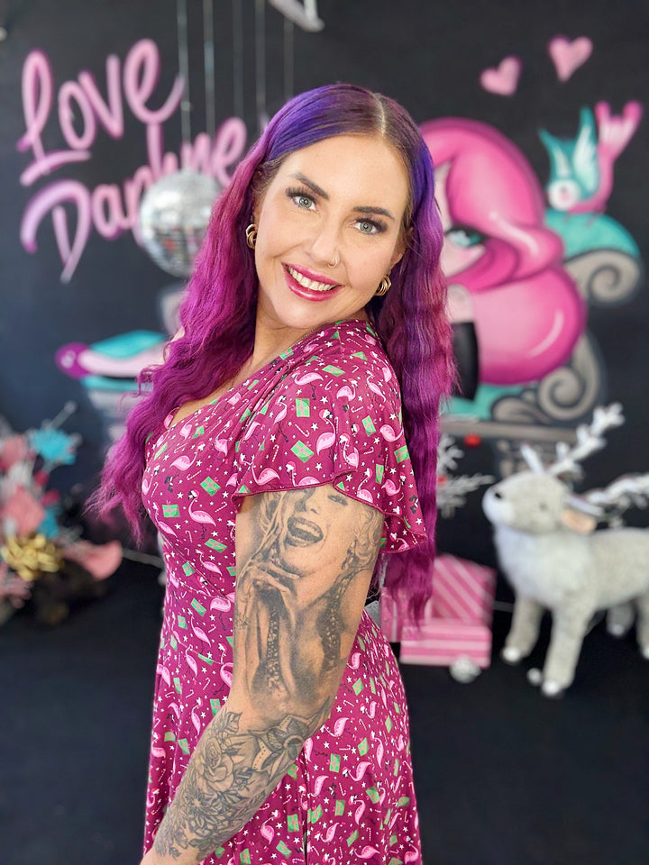 PREORDER - Maeve Swing Dress - Flamingo Christmas - Estimate dispatch 10th of December