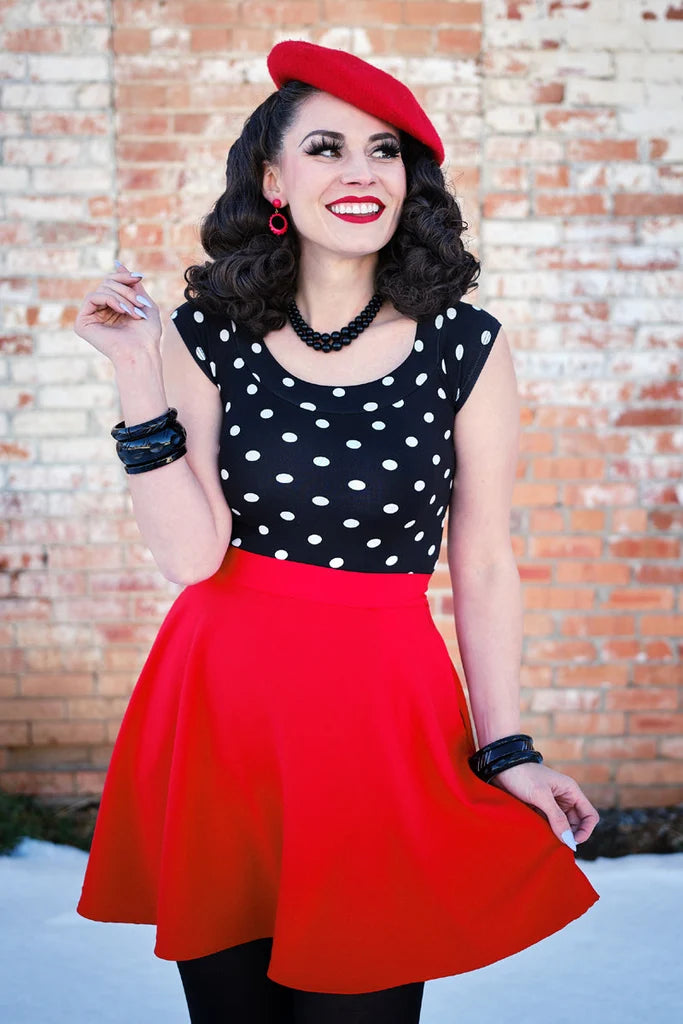PREORDER - Retro Boat Neck Top in Polka Dot - Expected dispatch 29th of September