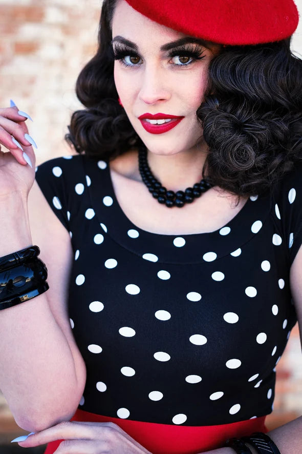PREORDER - Retro Boat Neck Top in Polka Dot - Expected dispatch 29th of September