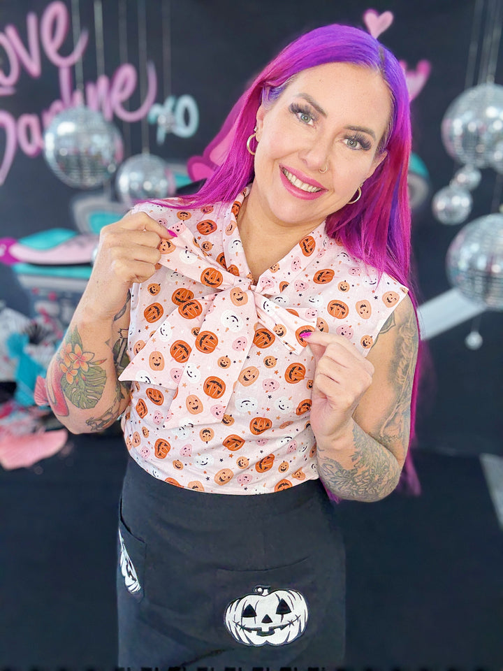 Pink Jack-o-lantern Bow Top - Preorder for dispatch 3rd of September