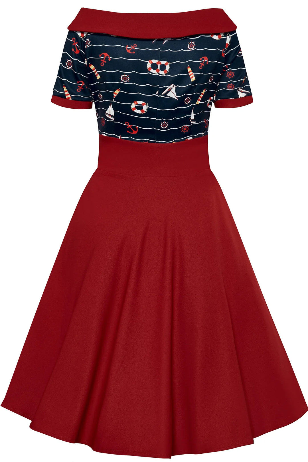 PREORDER - Darlene Navy Blue & Burgundy Nautical Swing Dress - Expected dispatch 2nd of June