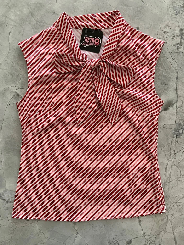 PREORDER - Candy Cane Stripe Bow Top - Expected dispatch date 29th of October