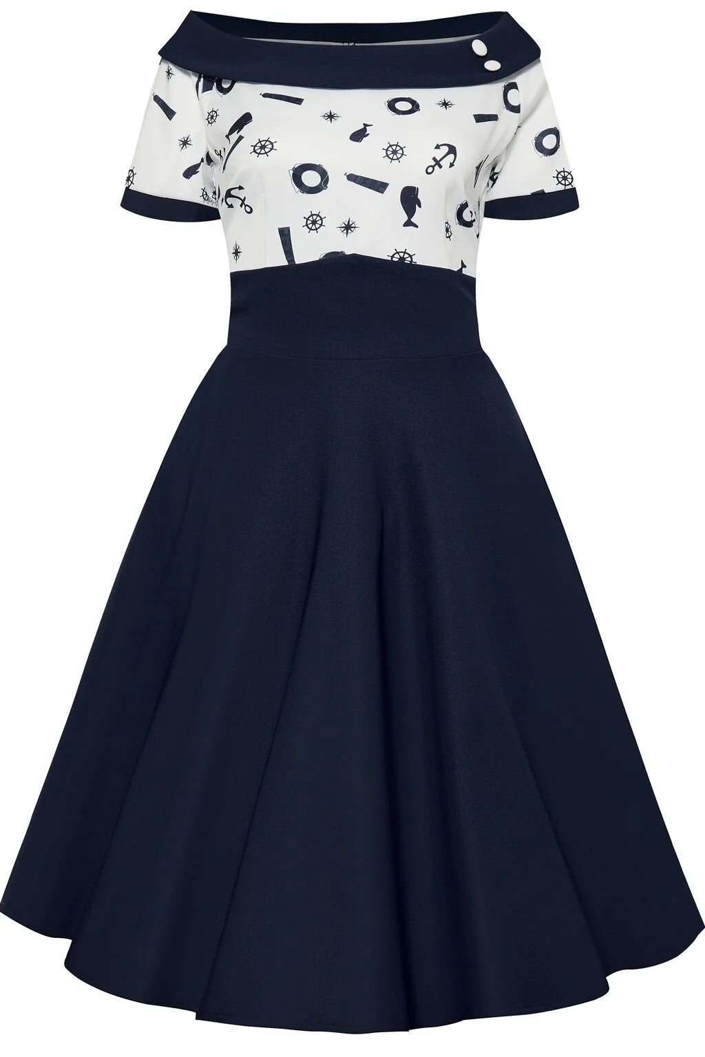 PREORDER - Darlene Navy And White Nautical Swing Dress - Expected dispatch 2nd of June