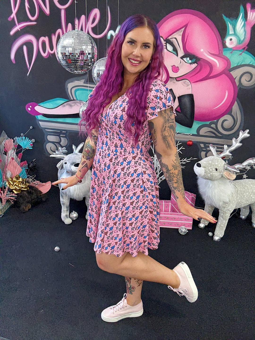 PREORDER - Maeve Swing Dress - Retro Christmas Trees - Estimate dispatch 10th of December