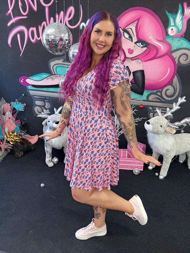 PREORDER - Maeve Swing Dress - Retro Christmas Trees - Estimate dispatch 10th of December