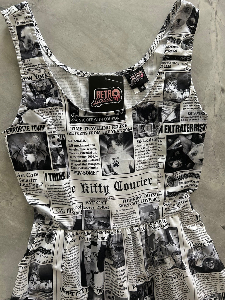 IN STOCK Newspaper Cats Fit & Flare Dress