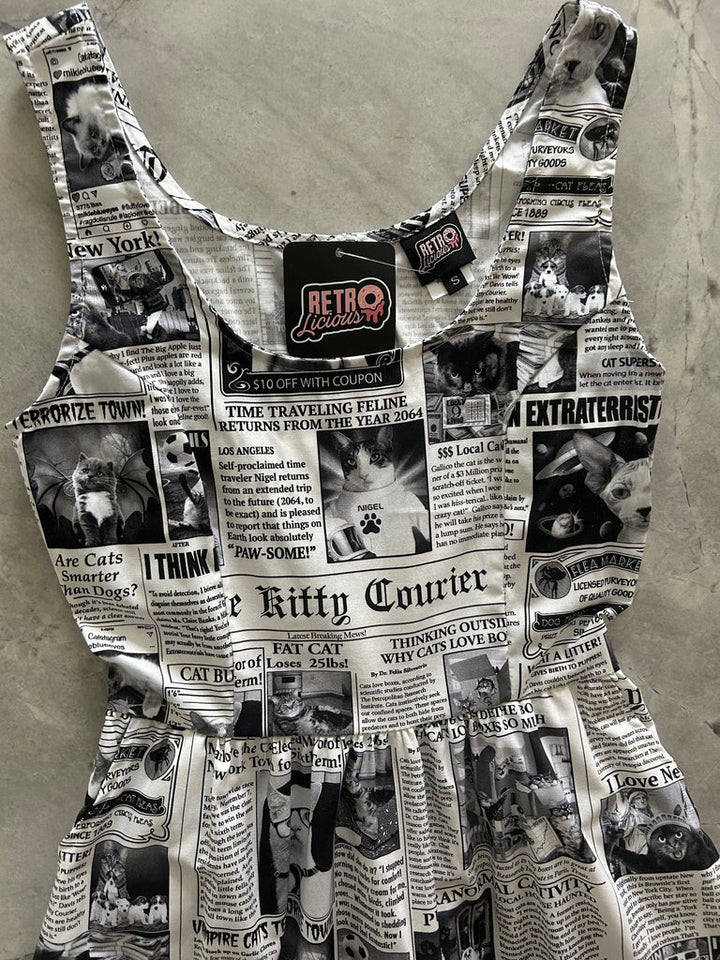 IN STOCK Newspaper Cats Fit & Flare Dress