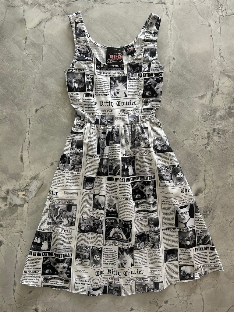 IN STOCK Newspaper Cats Fit & Flare Dress
