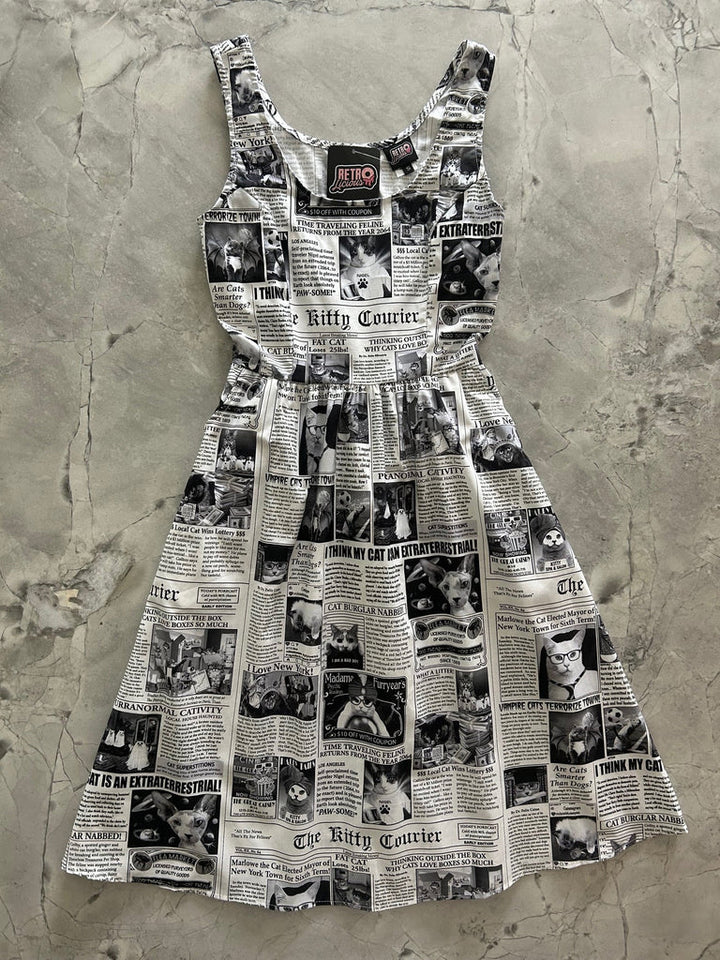 IN STOCK Newspaper Cats Fit & Flare Dress