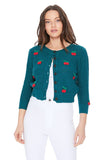 Peacock and Red Cherry 3/4 Sleeve Cropped Cardigan