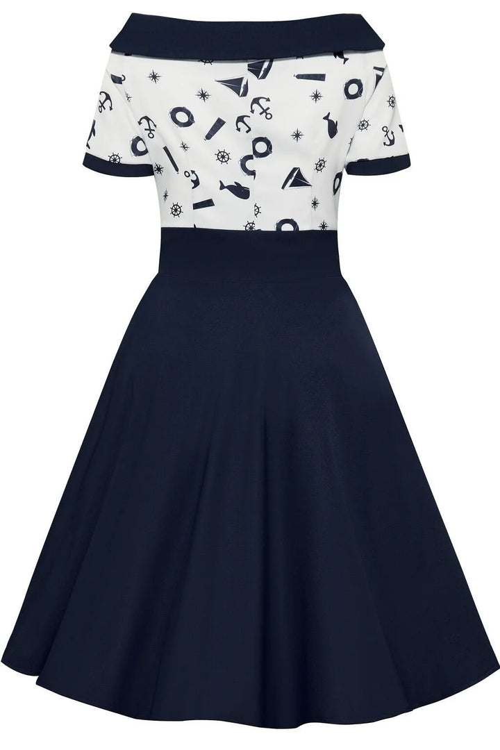 PREORDER - Darlene Navy And White Nautical Swing Dress - Expected dispatch 2nd of June