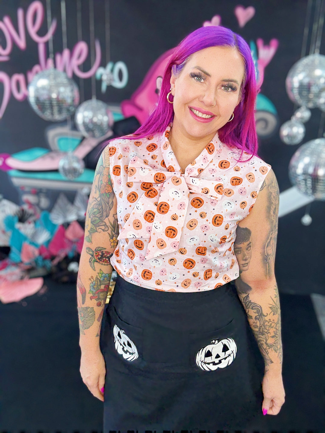 Pink Jack-o-lantern Bow Top - Preorder for dispatch 3rd of September