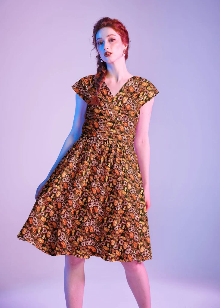 PREORDER - Pumpkins and Flowers Greta Dress - Expected dispatch 22nd of October