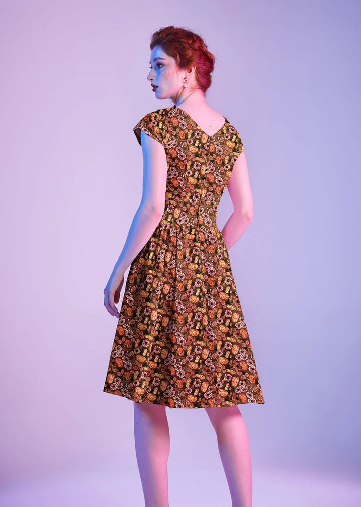 PREORDER - Pumpkins and Flowers Greta Dress - Expected dispatch 22nd of October