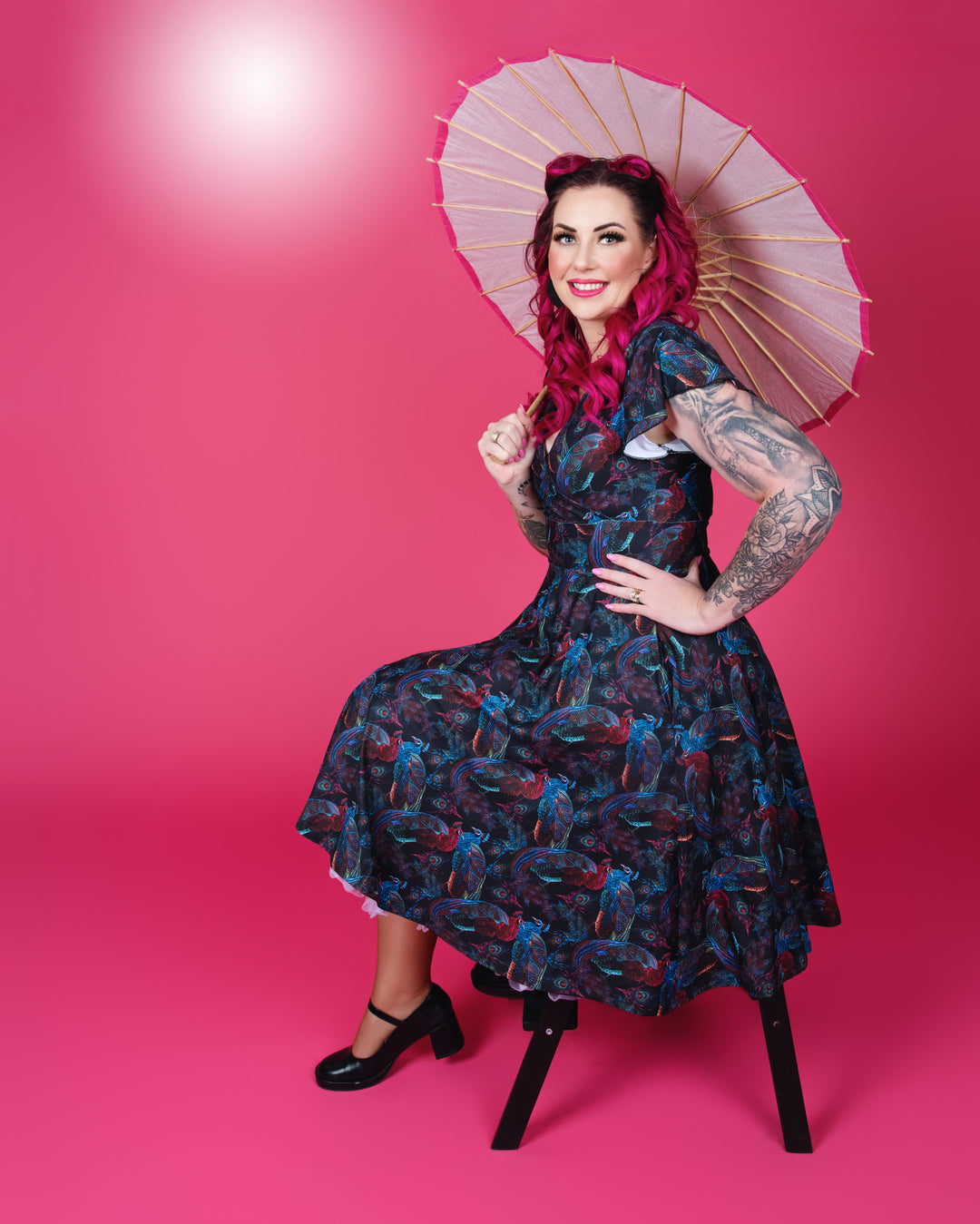 Mimi Swing Dress in Pretty Peacock Print