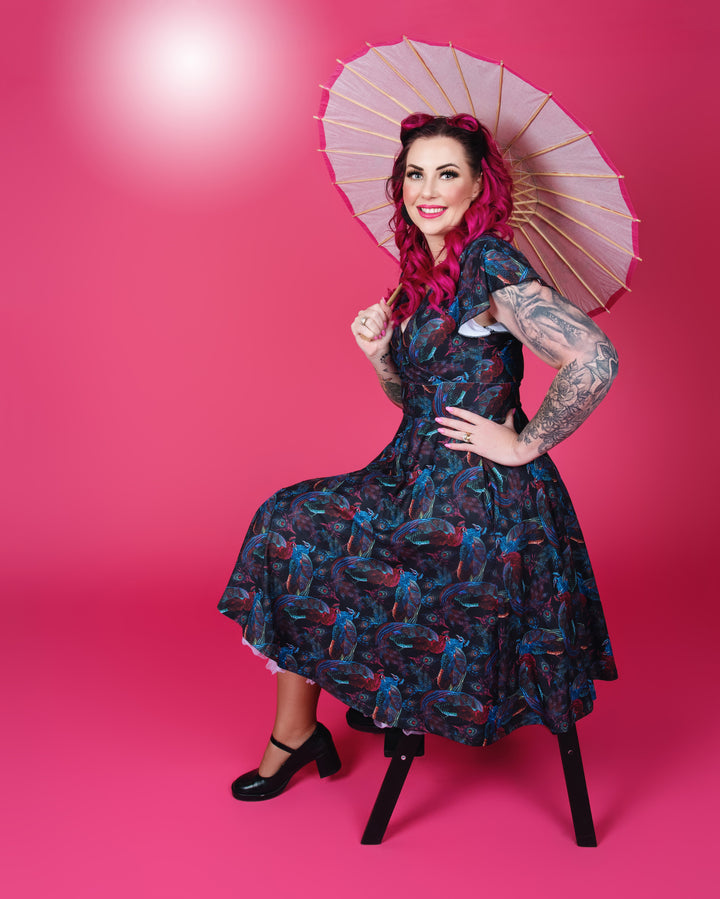 Mimi Swing Dress in Pretty Peacock Print