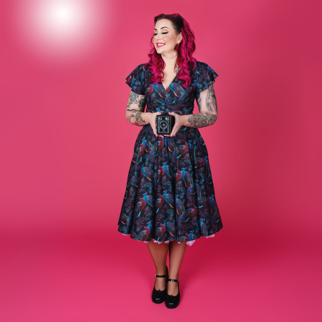 Mimi Swing Dress in Pretty Peacock Print