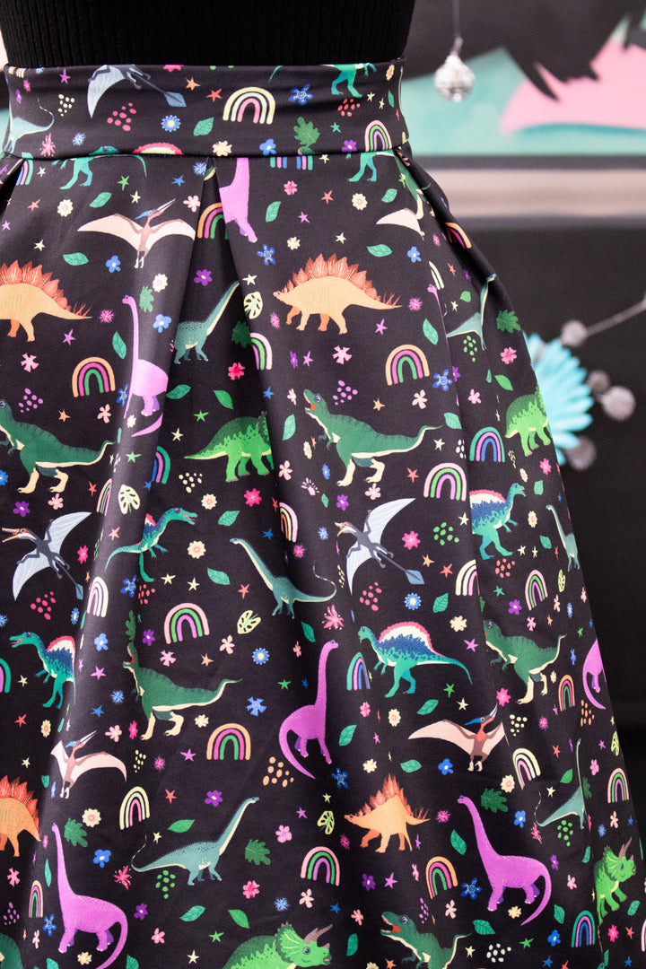 Aisley Rainbow Dinosaur Pleated Midi Skirt