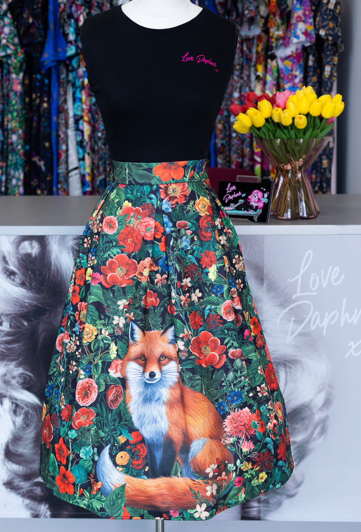 PREORDER - Aisley Floral Forest & Fox Pleated Midi Skirt - Expected dispatch 1st of September