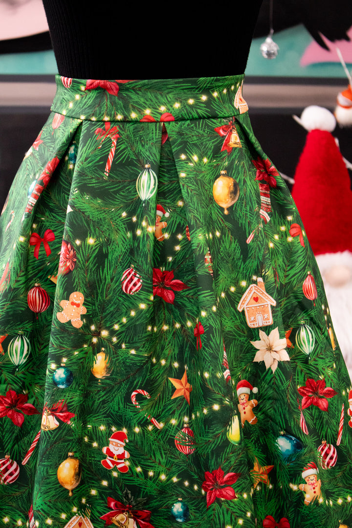 INSTOCK - Aisley Green Christmas Tree Pleated Midi Skirt