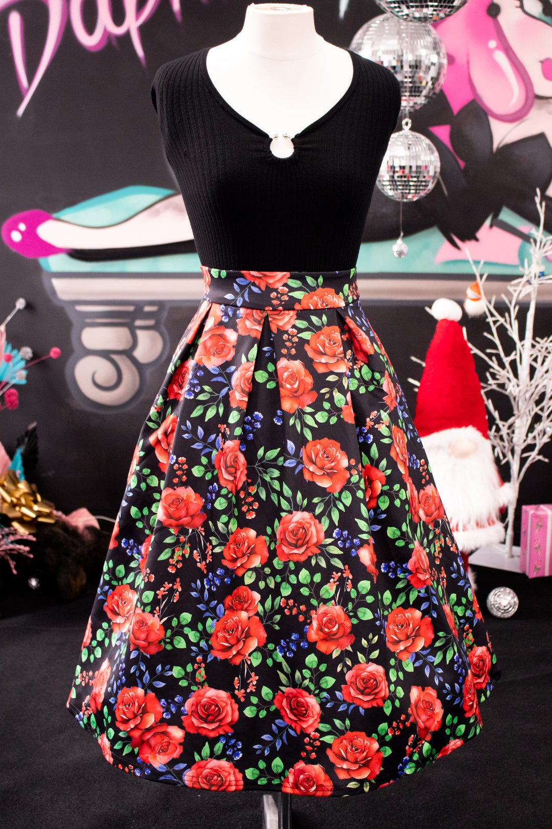 INSTOCK - Aisley Red Rose Pleated Midi Skirt