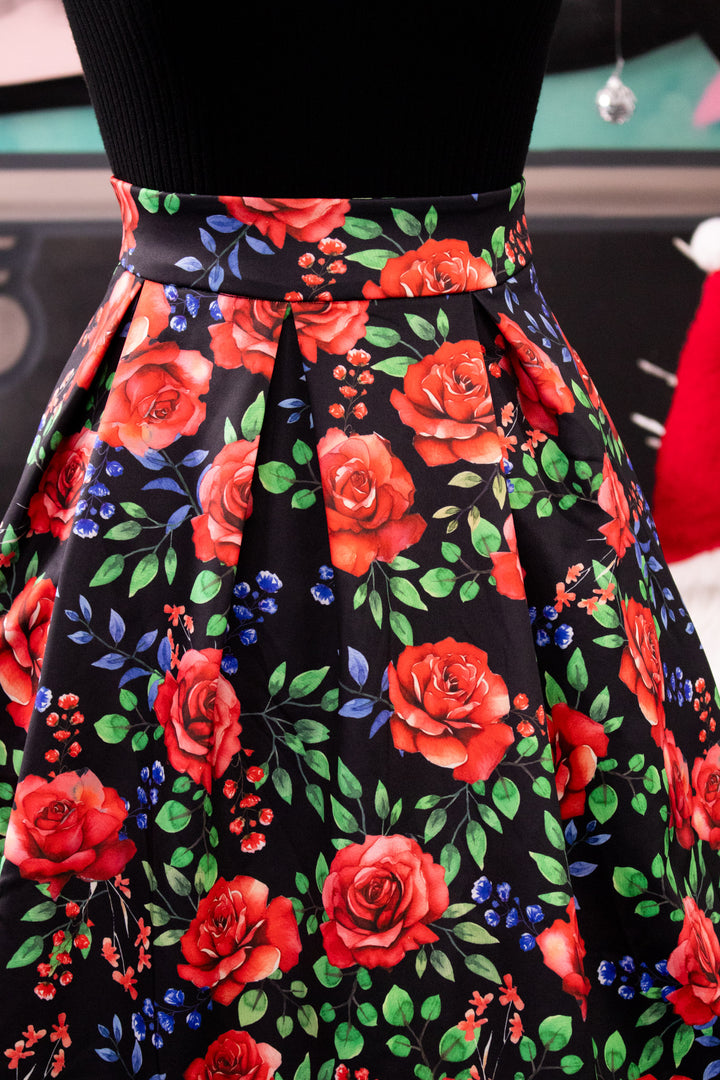 INSTOCK - Aisley Red Rose Pleated Midi Skirt